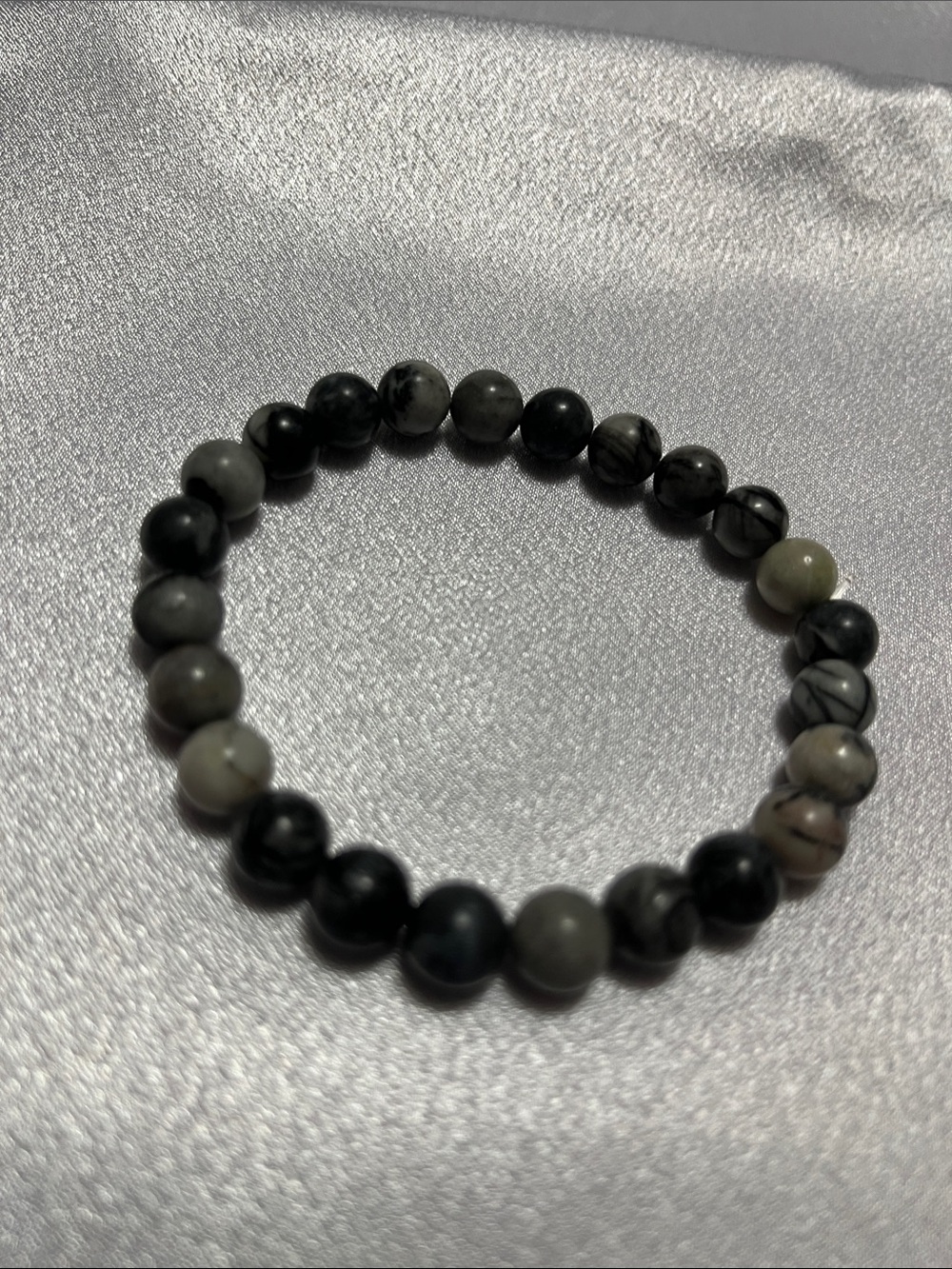 Men's Black and Gray Stone Bead Bracelet - Minimalist Accessory